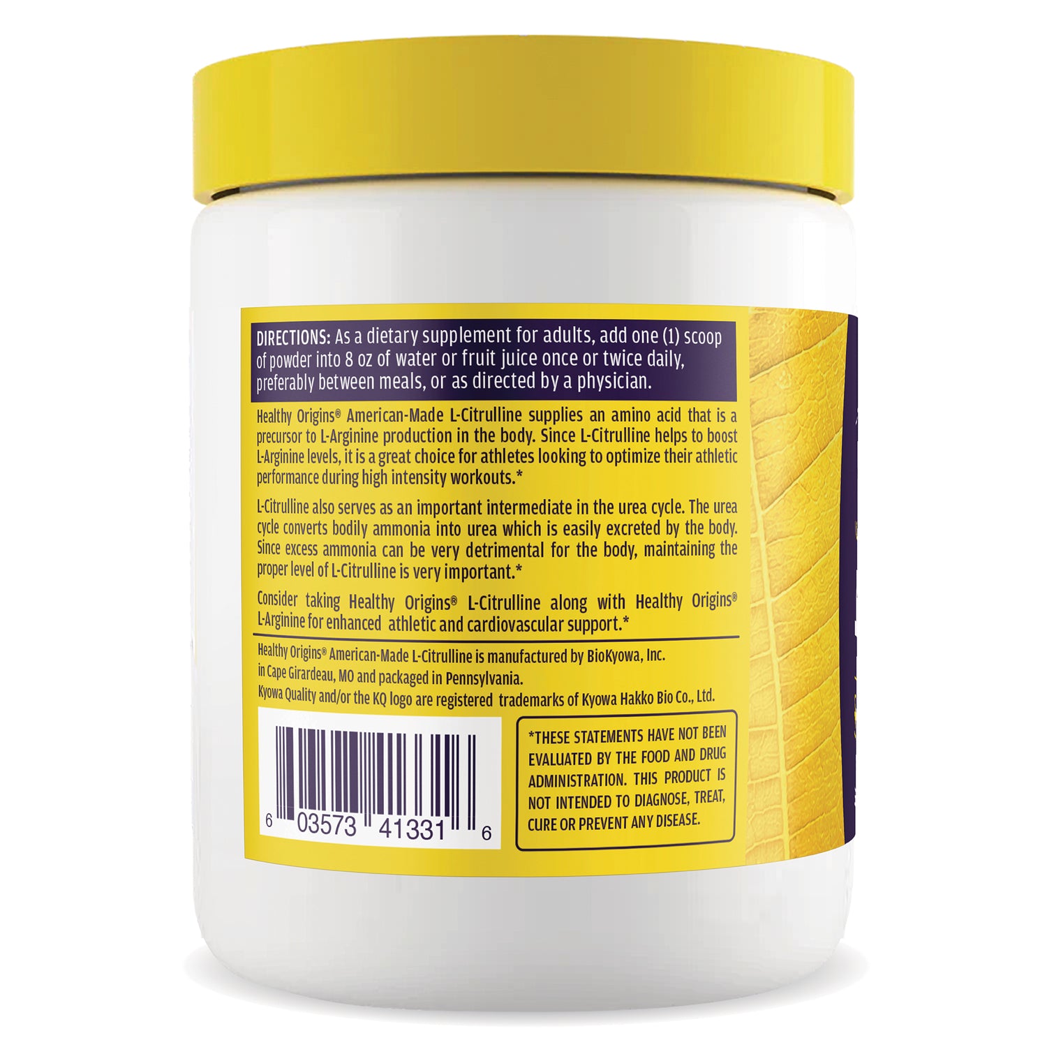 HRG202 | back label of white supplement jar with directions, ingredient information, barcode and FDA disclaimer