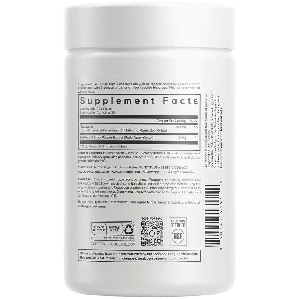 CDG011 | back label of white supplement jar showing Supplement Facts panel, barcode, QR code, and recycle icons - Thumbnail