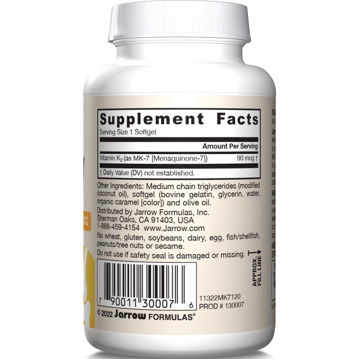 JR284 | Back label showing Supplement Facts panel, ingredient list and barcode on a Jarrow Formulas bottle