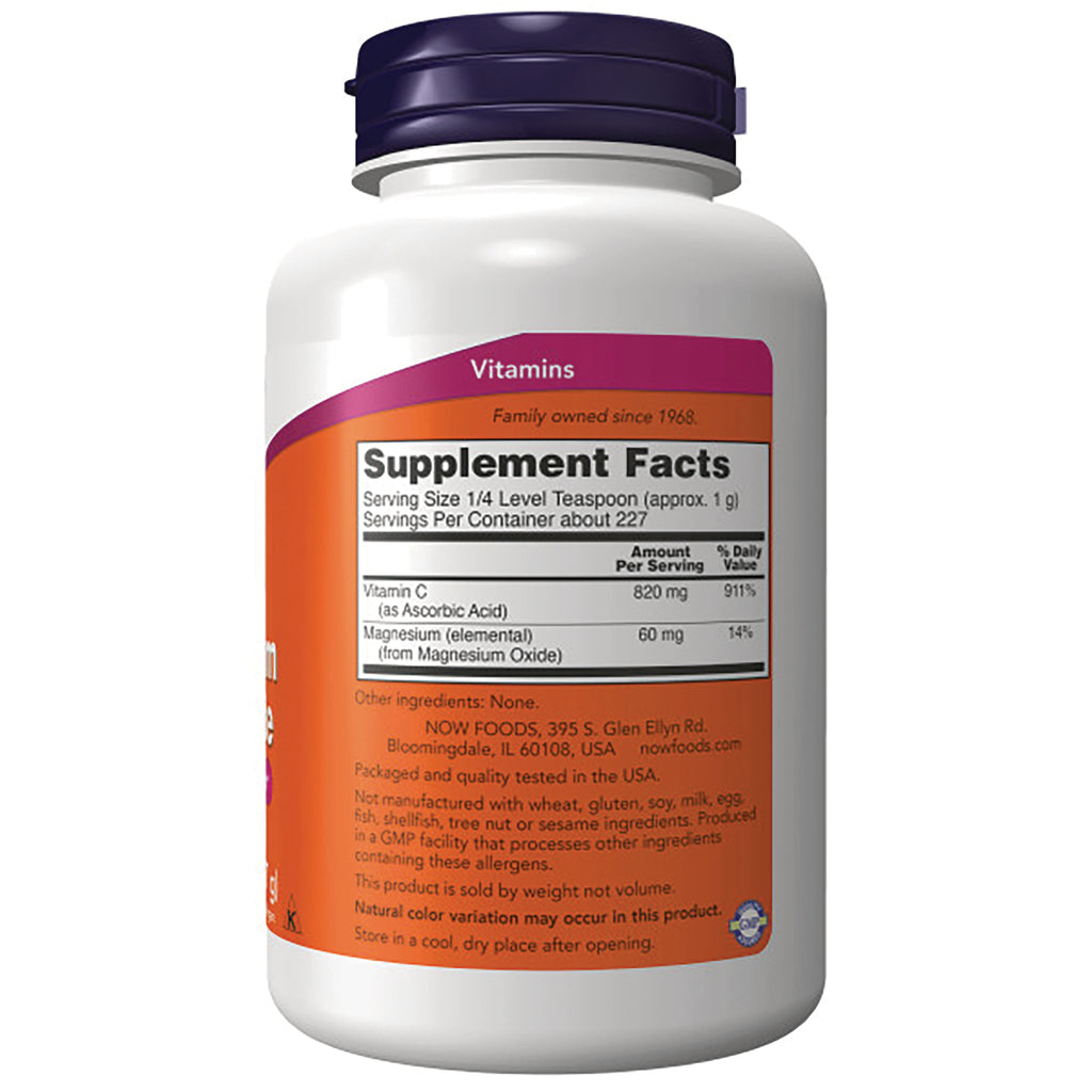 NWF1133 | Back label of white supplement bottle showing Supplement Facts with Vitamin C 820 mg and Magnesium 60 mg - Thumbnail