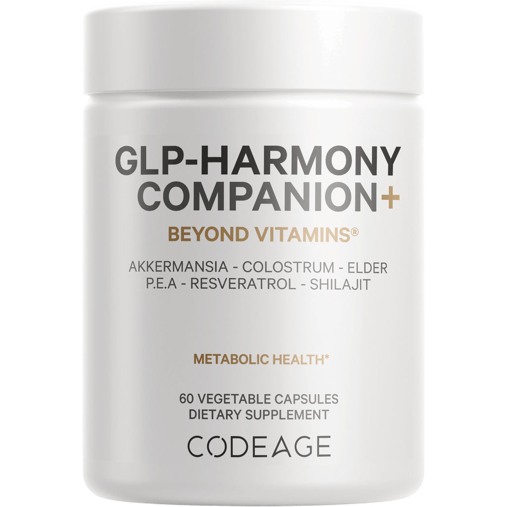 CDG003 | White supplement jar front labeled GLP-HARMONY COMPANION+ Beyond Vitamins metabolic health 60 vegetable capsules Codeage - Thumbnail