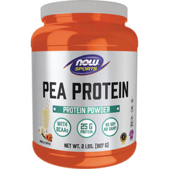 NWF1184 | NOW Sports Pea Protein powder tub, vanilla toffee, 2 lb, 25 g protein per serving