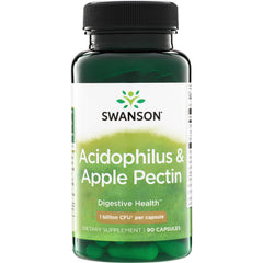 SW1380 | Swanson Acidophilus & Apple Pectin supplement bottle, Digestive Health, 1 billion CFU per capsule, 90 capsules