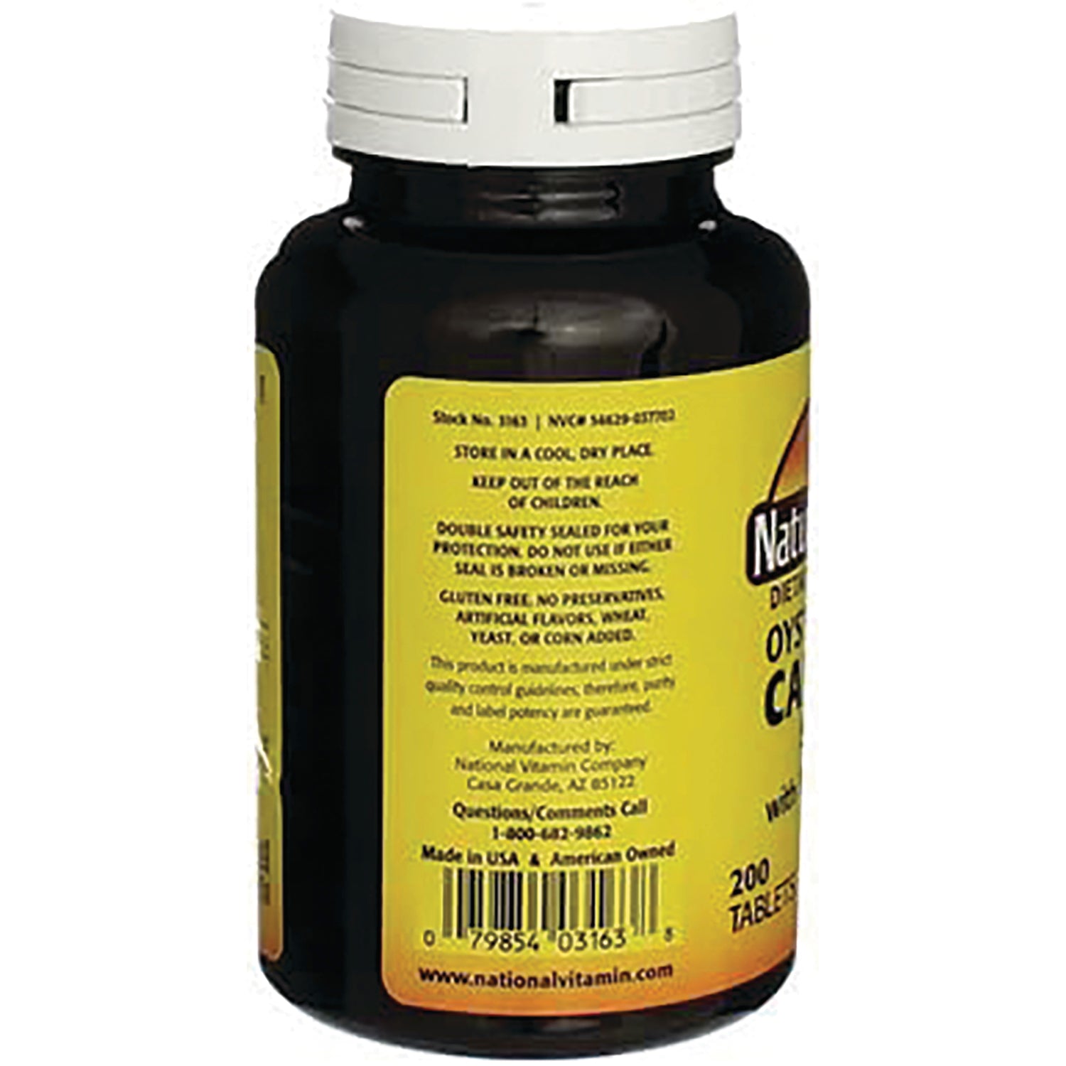NAB040 | back label of dark supplement bottle showing barcode, small text, and 200 tablets