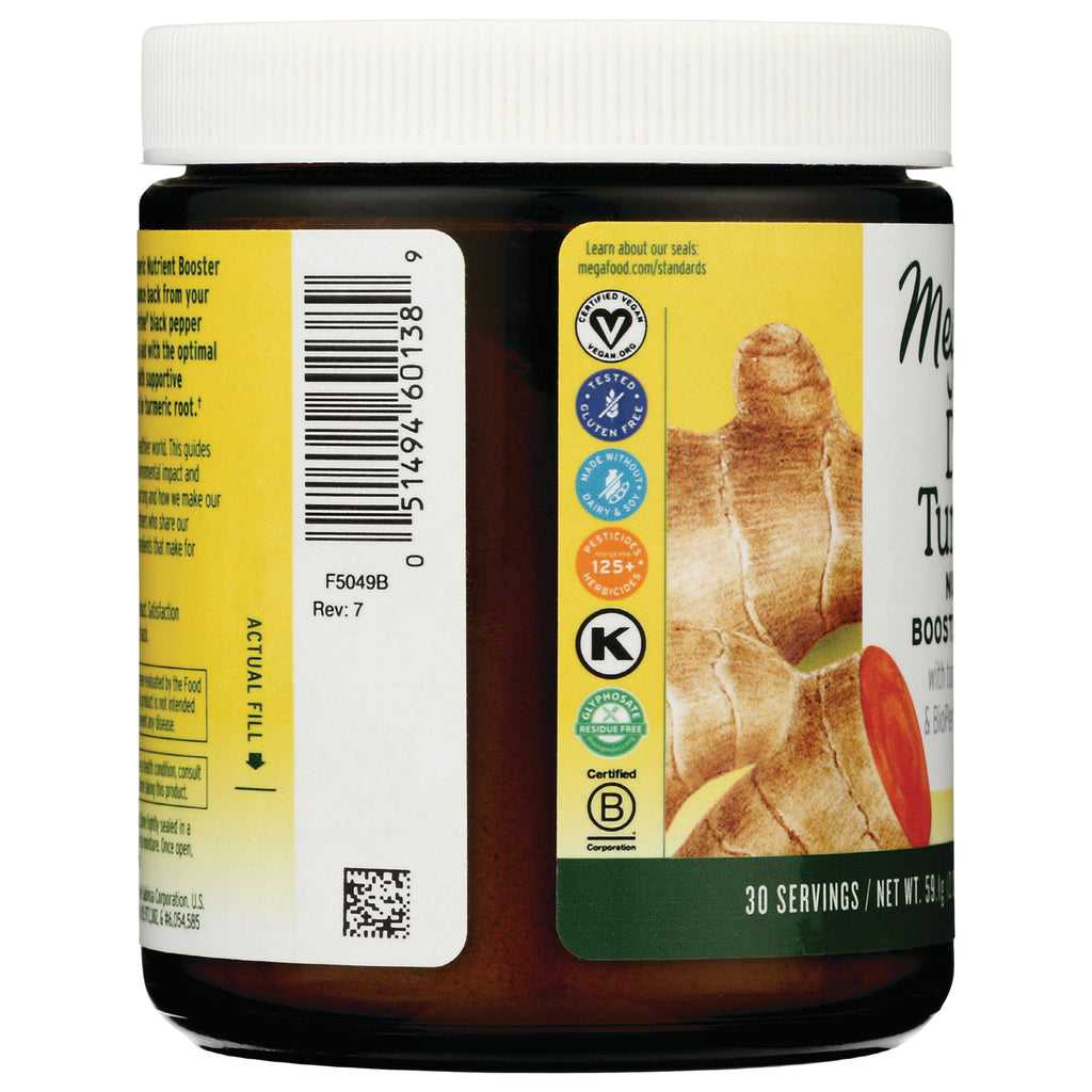 MGF051 | side view of supplement jar showing barcode, certification icons, ginger image, and 30 servings label - Thumbnail