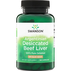 SW1198 | Swanson Argentinian Desiccated Beef Liver supplement, 100% Pure Defatted, 500 mg per capsule, 120 capsules