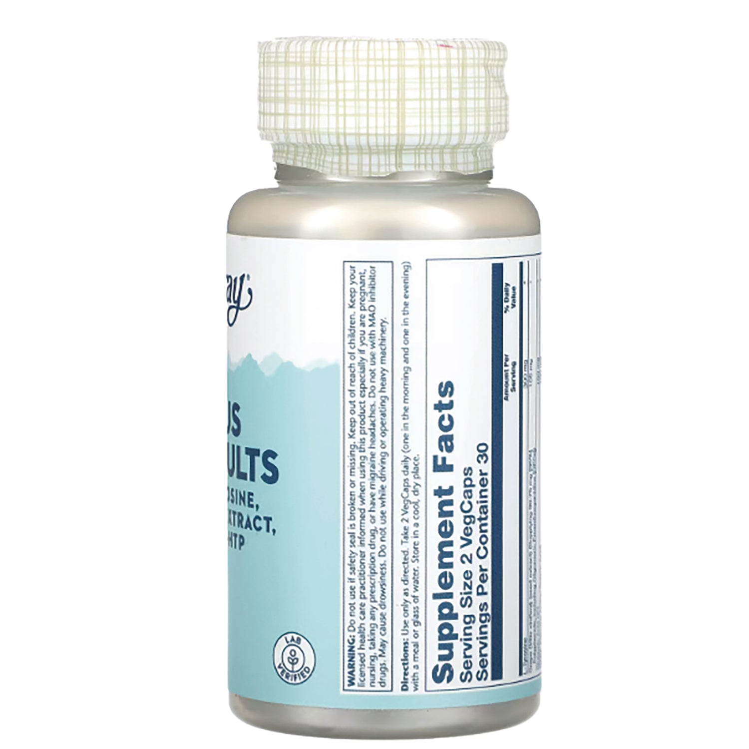 SLR347 | back of supplement bottle showing Supplement Facts panel and label text