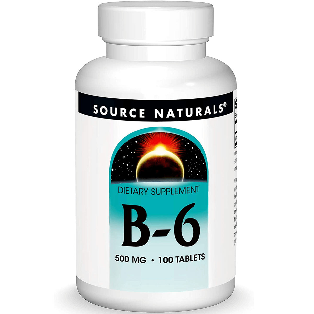 SN611 | Source Naturals B-6 dietary supplement bottle, 500 mg, 100 tablets