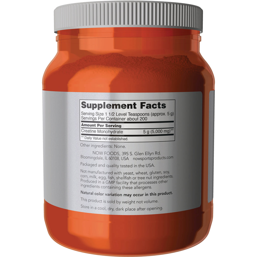 NWF876 | Back of orange supplement jar showing Supplement Facts panel listing Creatine Monohydrate 5 g and company info - Thumbnail