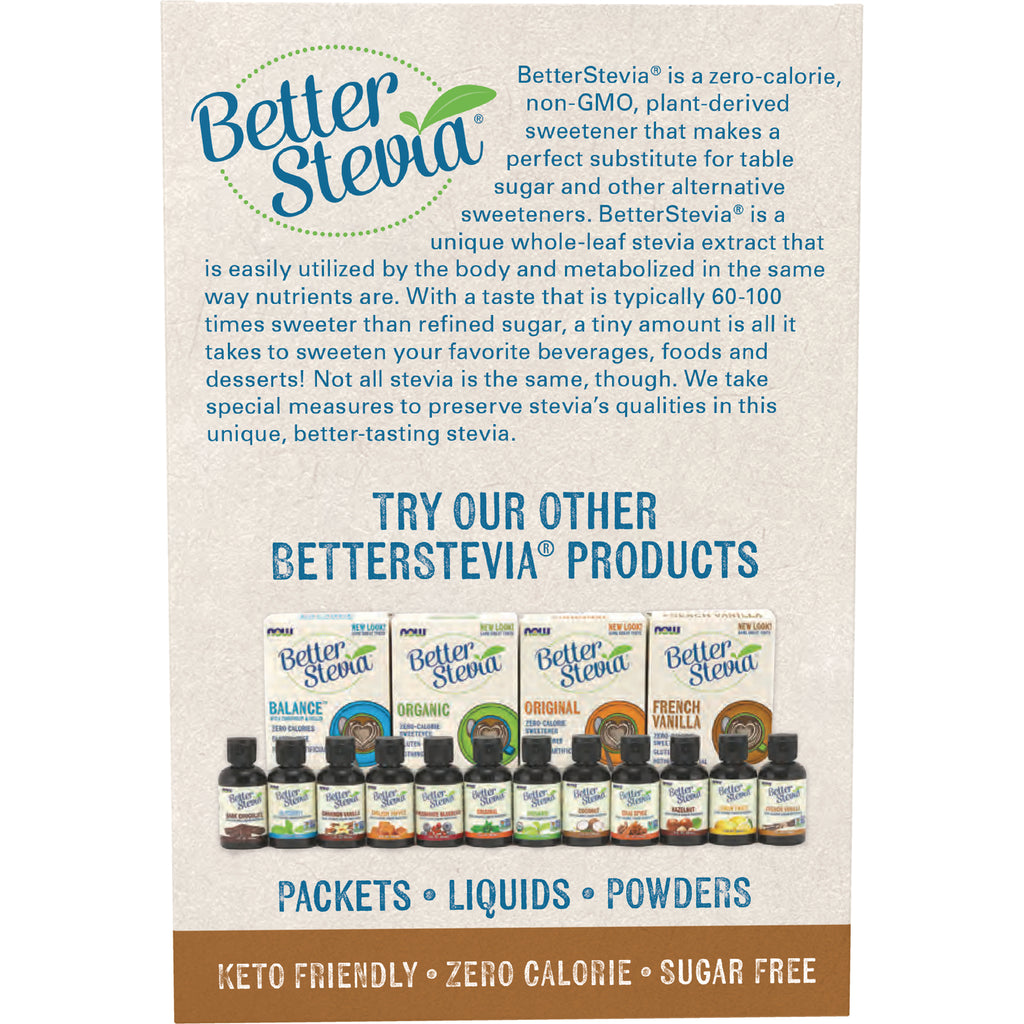 NWF1185 | BetterStevia product infographic showing assorted packets, liquids and powders with keto friendly banner - Thumbnail