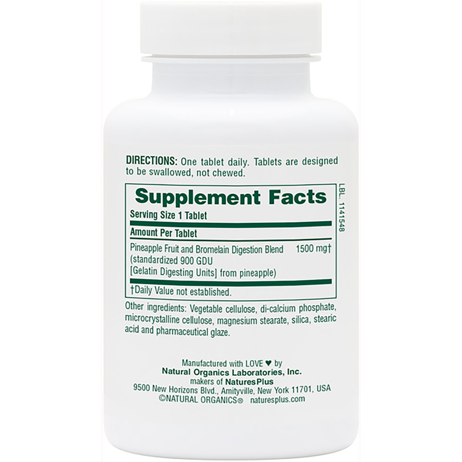 NTP101 | Back label showing Supplement Facts, directions, other ingredients and manufacturer information on white bottle