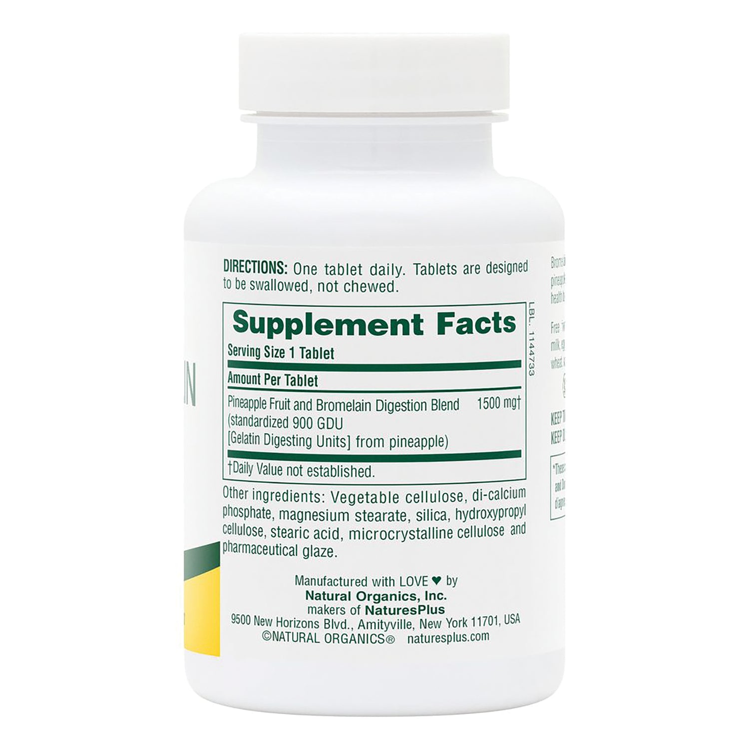 NTP101 | Back label showing Supplement Facts, directions, other ingredients and manufacturer information on white bottle