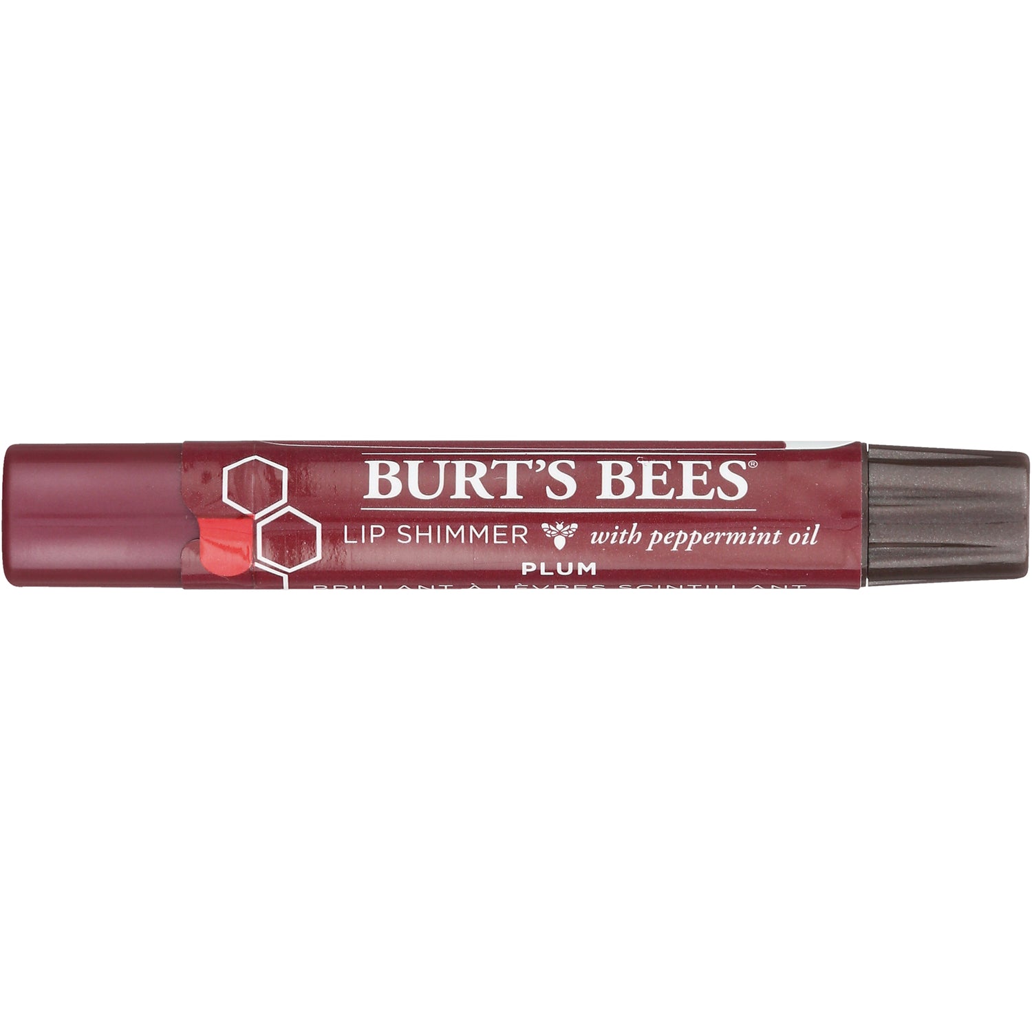 BTB231 | BURT'S BEES Lip Shimmer tube PLUM with peppermint oil on white background