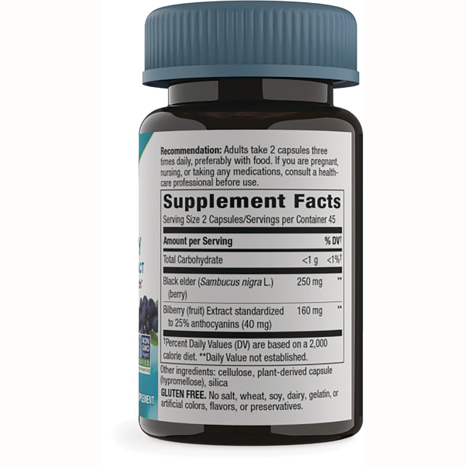 NW513 | Back label showing Supplement Facts panel, serving size 2 capsules, ingredient amounts and directions