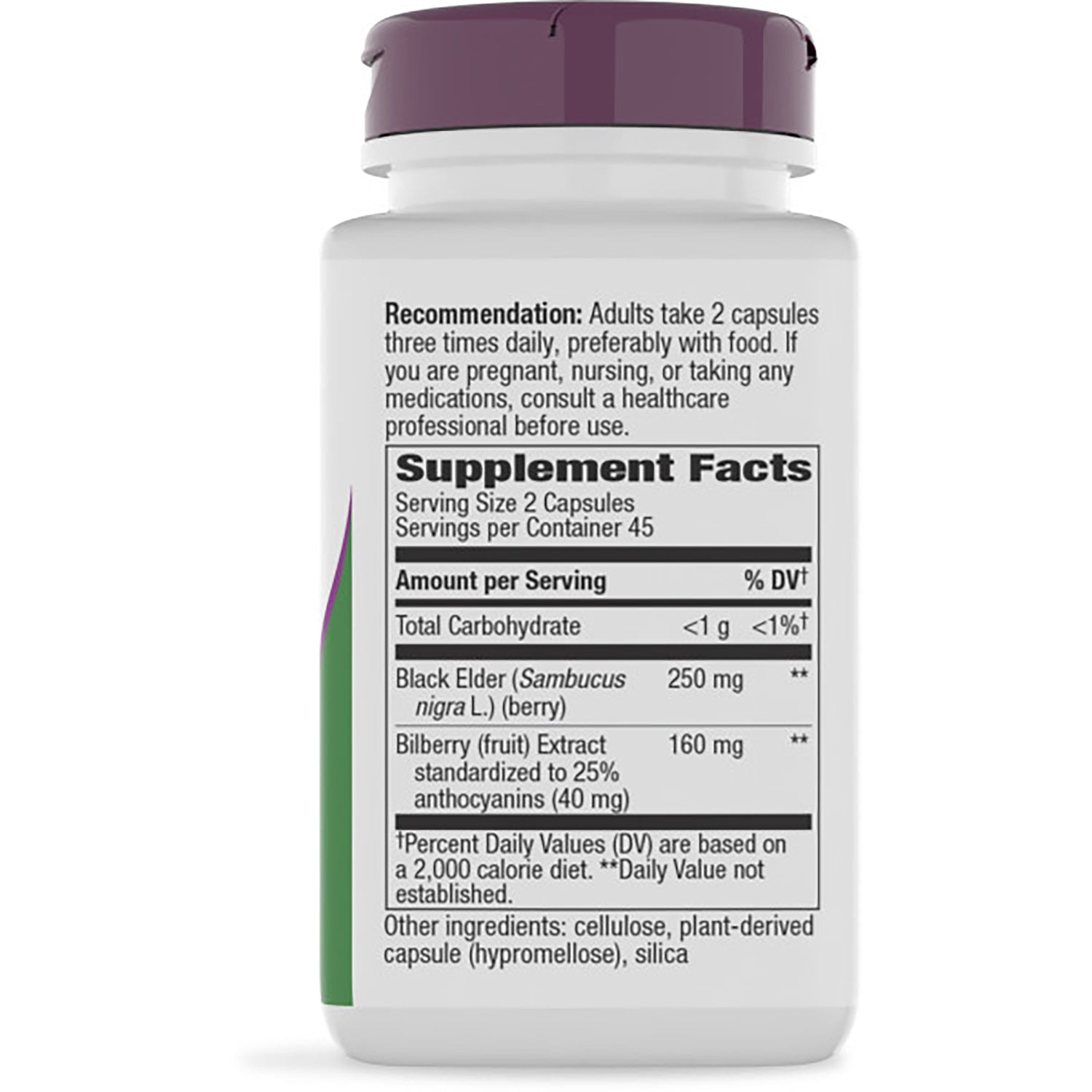NW513 | Back label showing Supplement Facts panel, serving size 2 capsules, ingredient amounts and directions