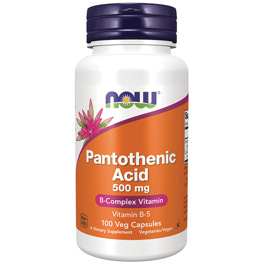 NWF340 | NOW Pantothenic Acid 500 mg bottle with orange front label, 100 Veg Capsules - Thumbnail
