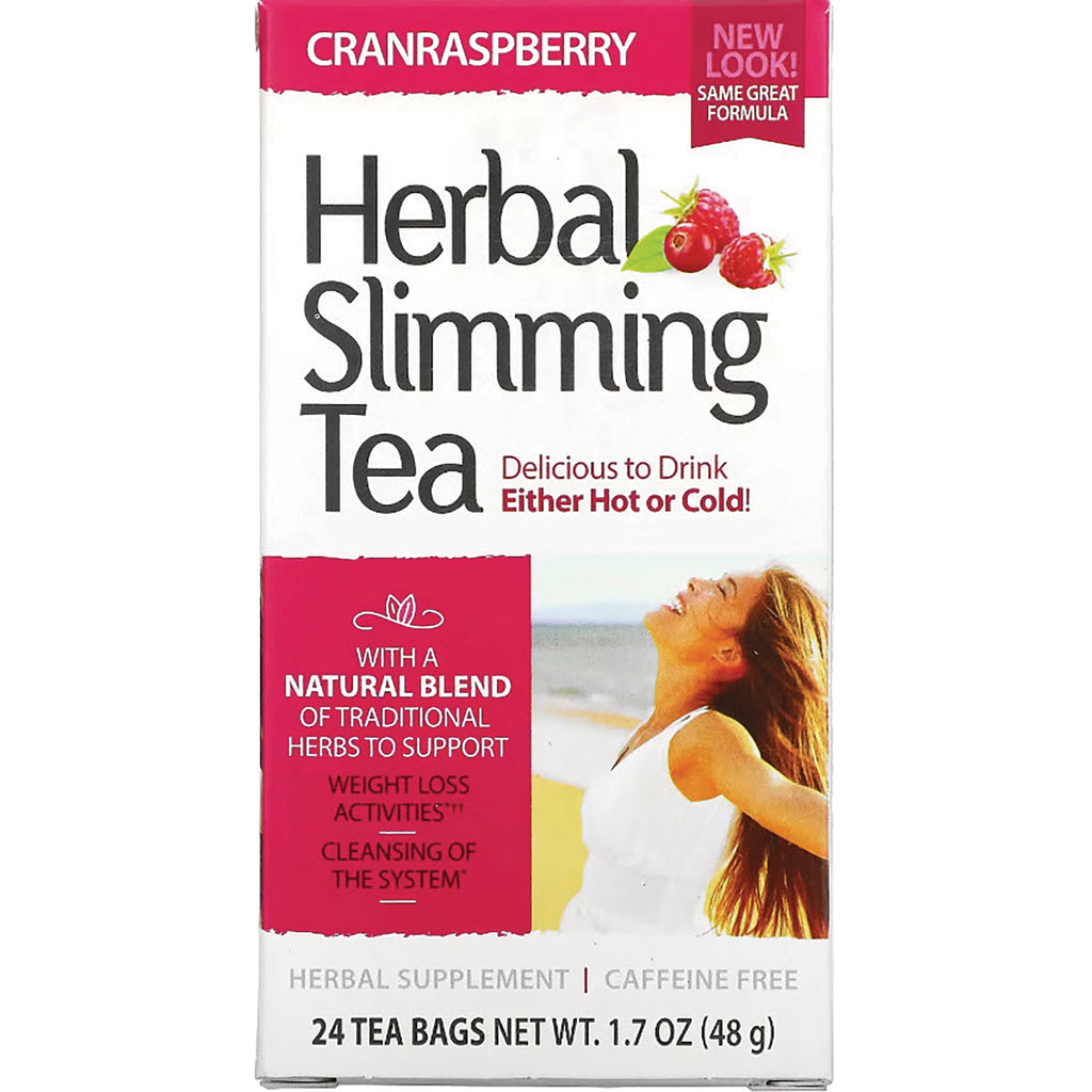 CNT148 | Herbal Slimming Tea cranberry box front showing product name, 24 tea bags and smiling woman - Thumbnail