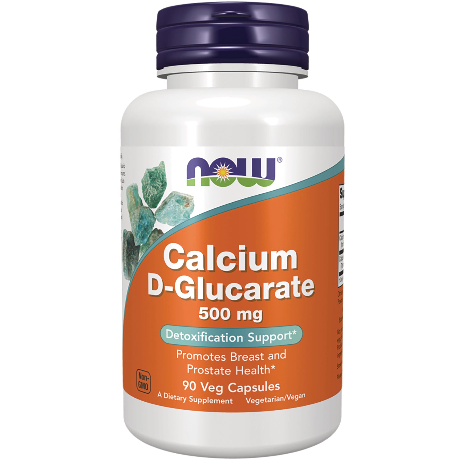 NWF1377 | NOW Calcium D-Glucarate 500 mg bottle with orange label, 90 veg capsules, detoxification support