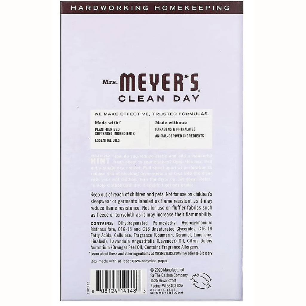 MRS013 | Back of Mrs. Meyer's Clean Day box showing ingredients, warnings and barcode - Thumbnail