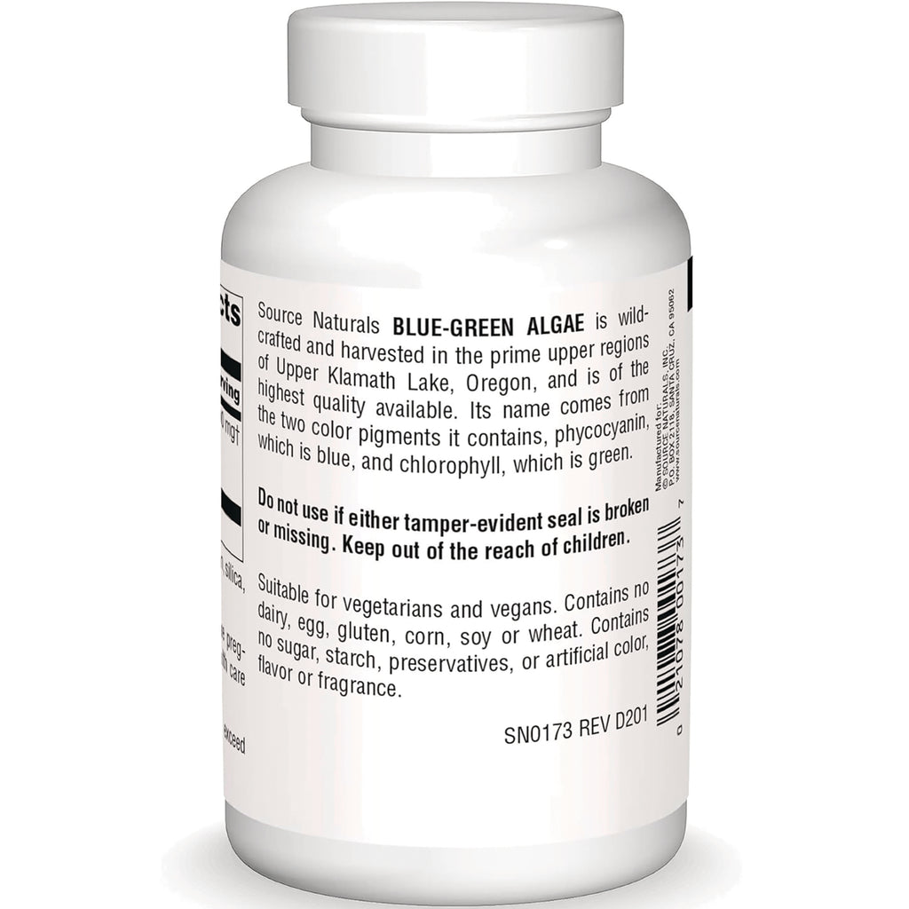 SN809 | Back label with blue-green algae description, warnings, vegetarian/vegan notes, and barcode - Thumbnail