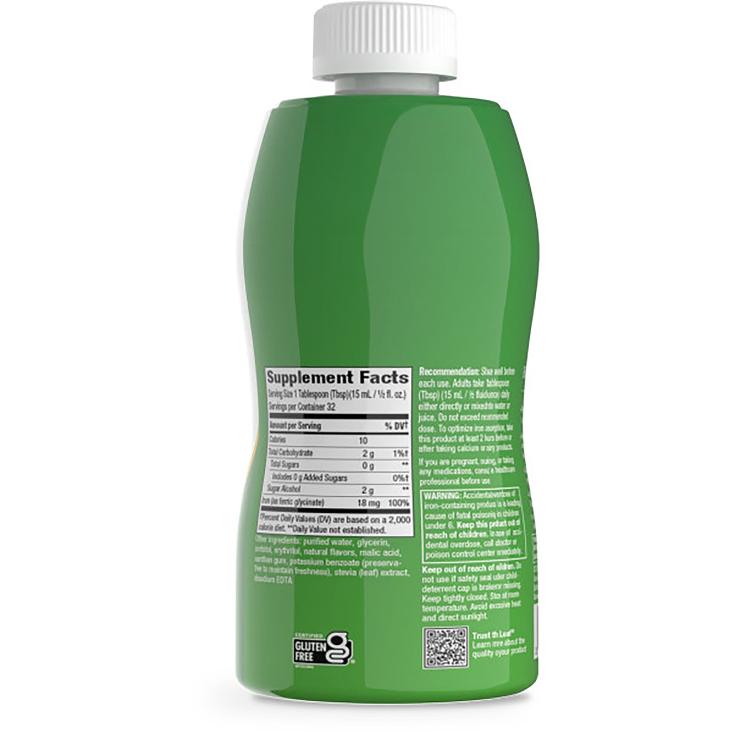 WLS002 | Back of green supplement bottle showing Supplement Facts, directions, warnings, and Gluten Free icon