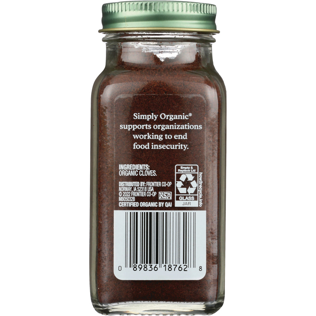 SMP063 | back of glass jar of ground organic cloves showing ingredients text, support statement, recycling icon and barcode - Thumbnail