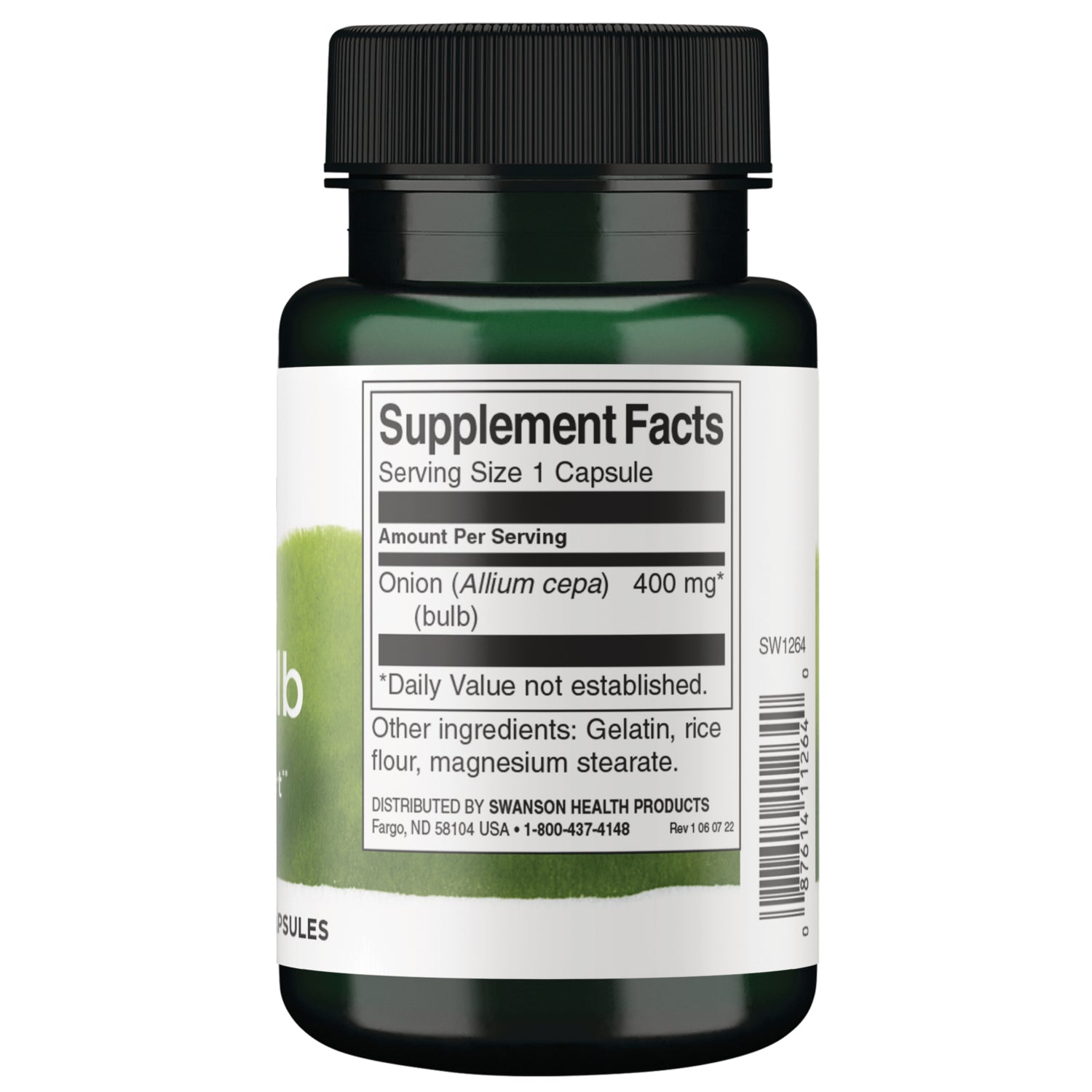 SW1264 | Back label with supplement facts and serving information