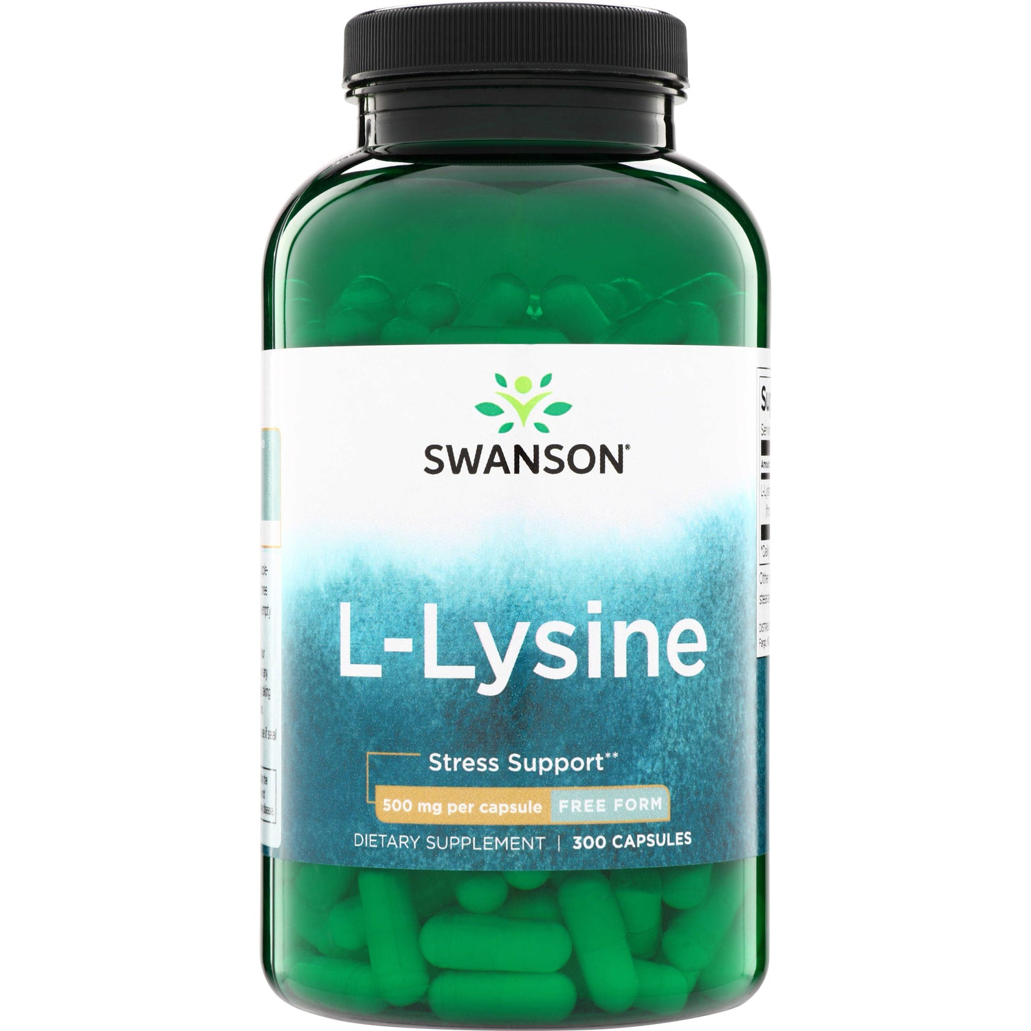 SW269 | Swanson L-Lysine, Stress Support, 500 mg per capsule, Free Form, 300 capsules, front of bottle