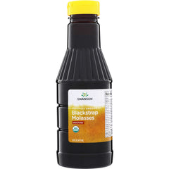 SWF153 | Swanson Certified Organic Blackstrap Molasses, Unsulfured, 16 fl oz bottle with USDA Organic seal