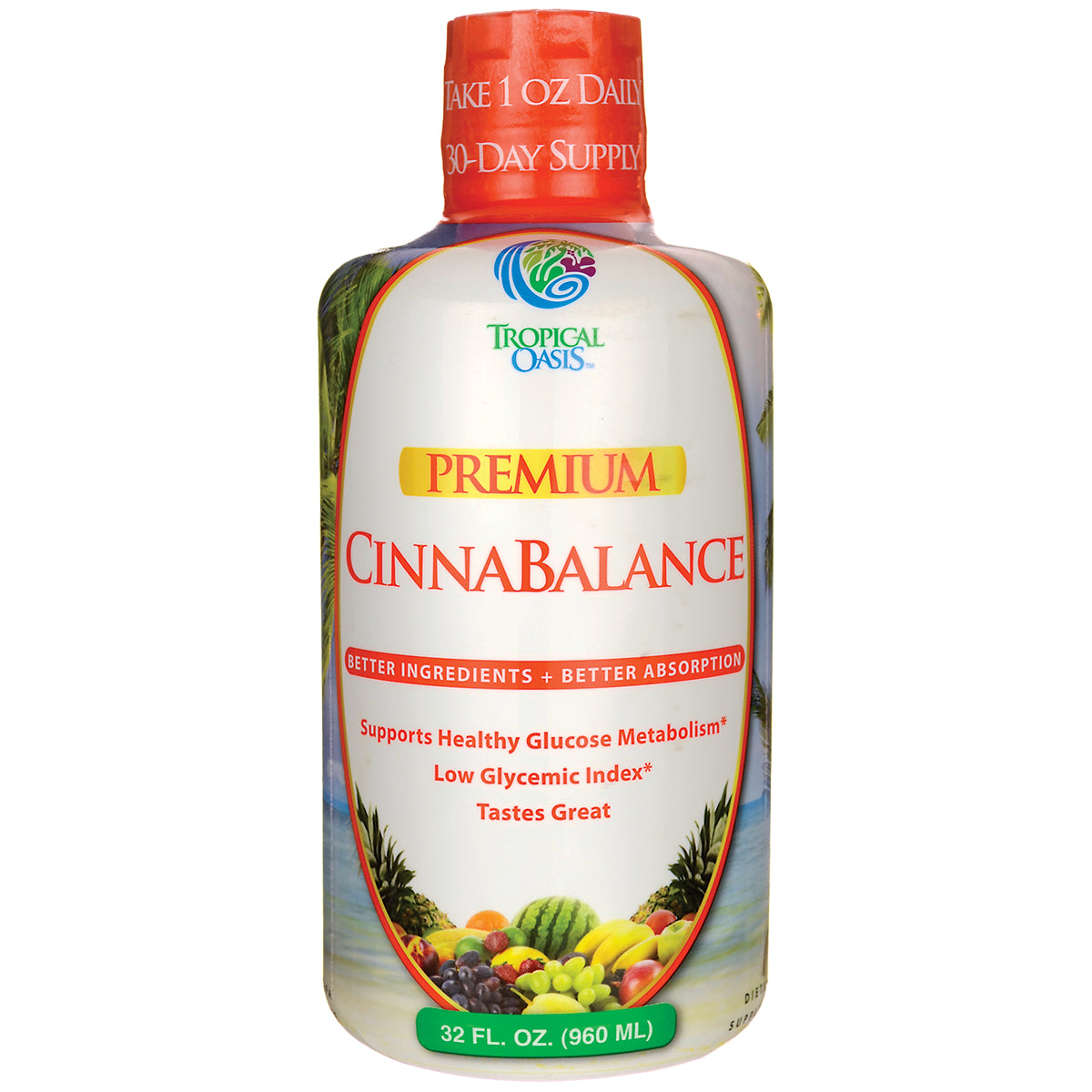 TPL014 | Tropical Oasis CinnaBalance liquid supplement bottle, 32 fl oz; supports healthy glucose metabolism