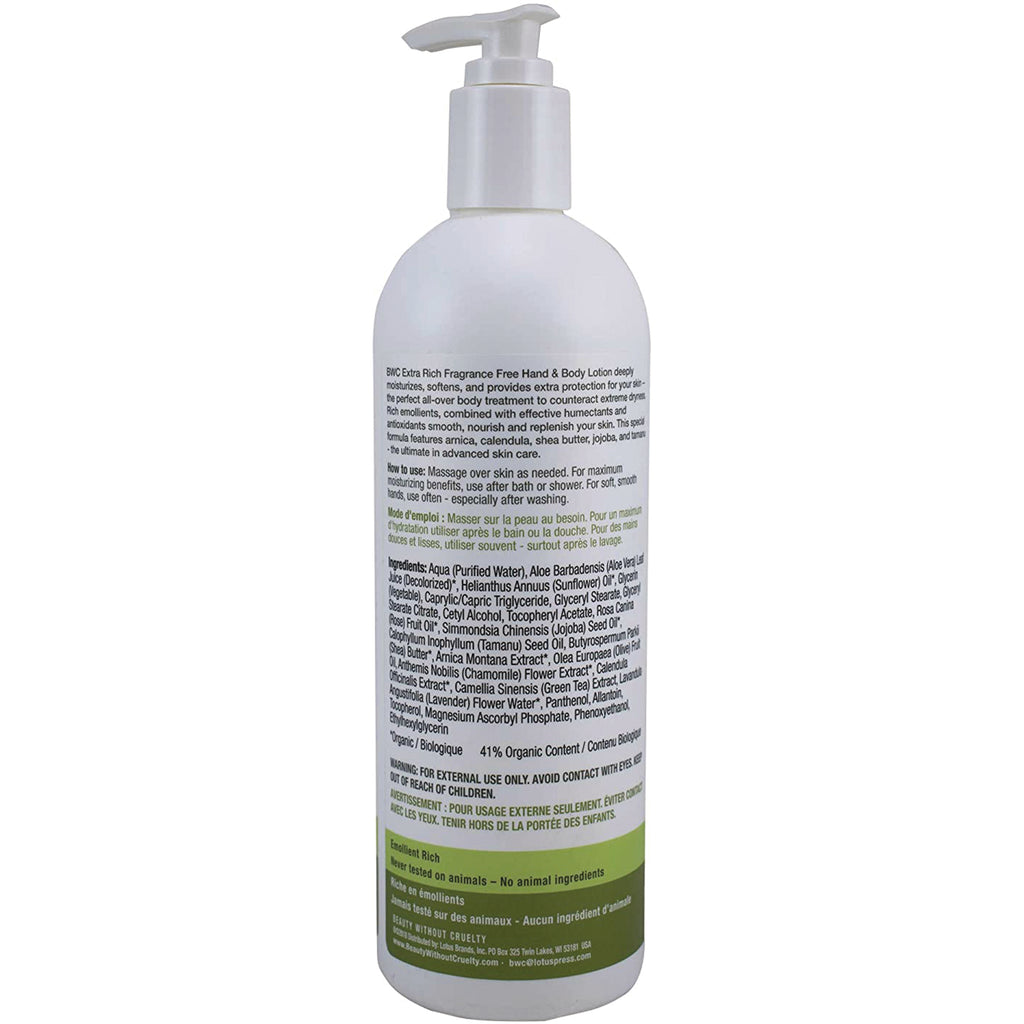 BWC112 | Back label showing ingredients, directions, and warnings on white pump lotion bottle - Thumbnail