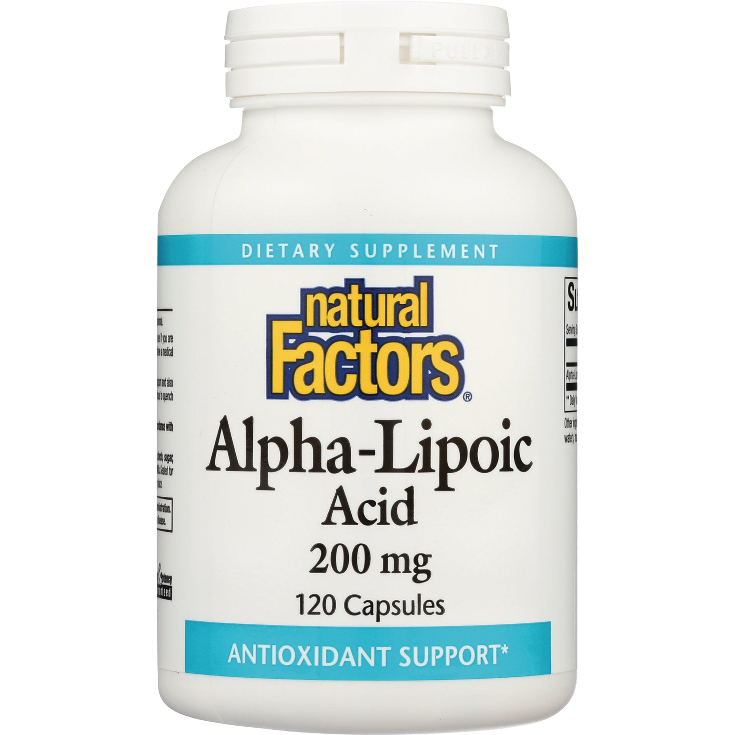 NFC145 | Natural Factors Alpha-Lipoic Acid 200 mg bottle, 120 capsules, front label showing antioxidant support