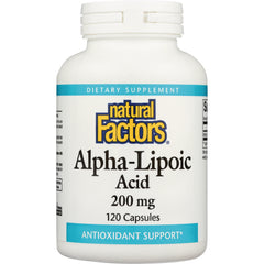 NFC145 | Natural Factors Alpha-Lipoic Acid 200 mg bottle, 120 capsules, front label showing antioxidant support