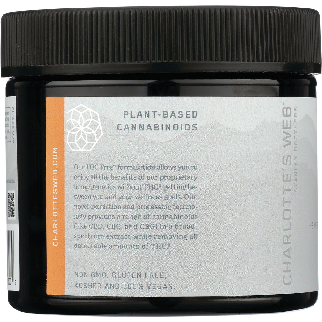 CHW041 | jar label reading PLANT-BASED CANNABINOIDS with product description on a Charlotte's Web infographic panel - Thumbnail