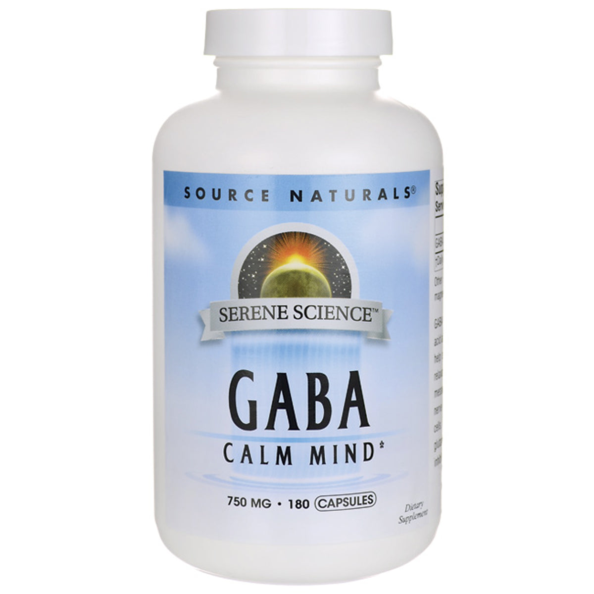 SN841 | Source Naturals Serene Science GABA Calm Mind 750 mg 180 capsules bottle front label