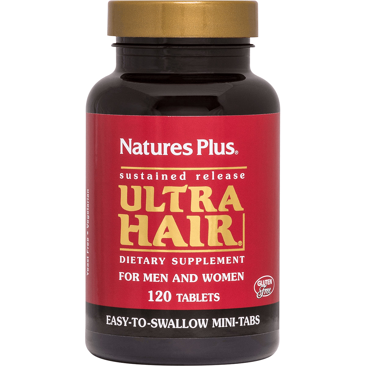 NTP176 | Natures Plus Ultra Hair dietary supplement bottle, 120 tablets for men and women
