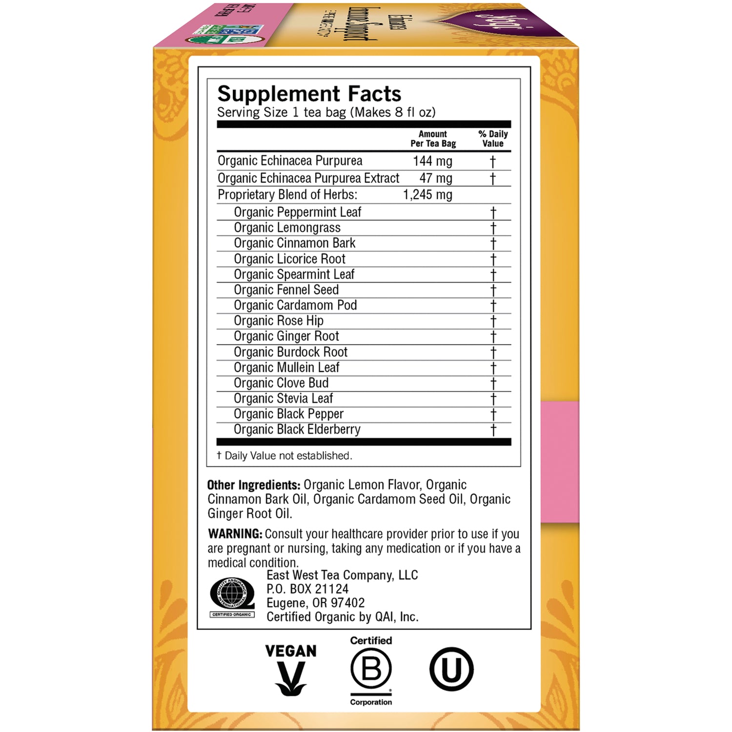 AHW021 | Back panel with Supplement Facts, other ingredients, and warning information