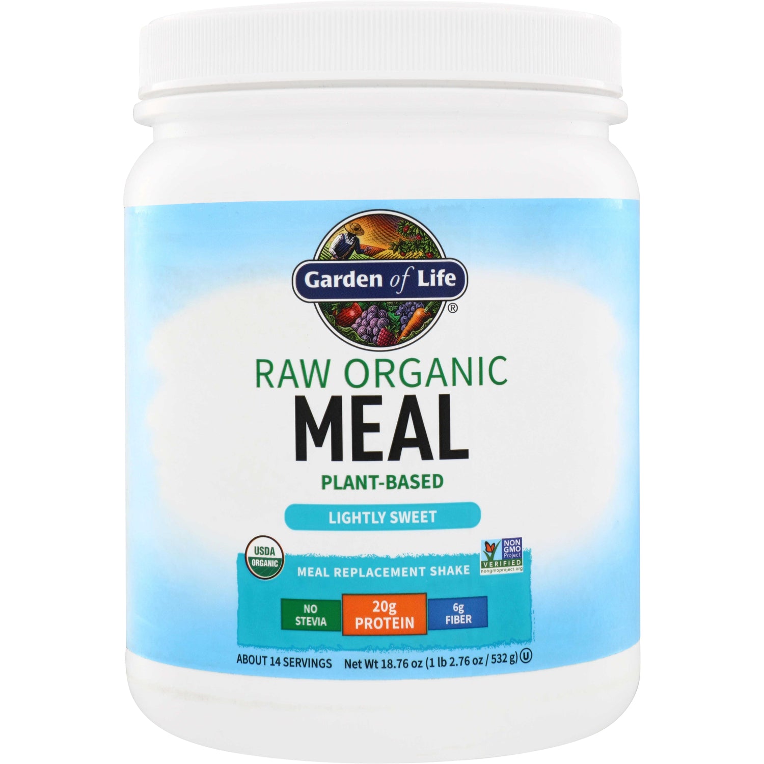GLF159 | Garden of Life Raw Organic Meal plant-based lightly sweet meal replacement shake tub