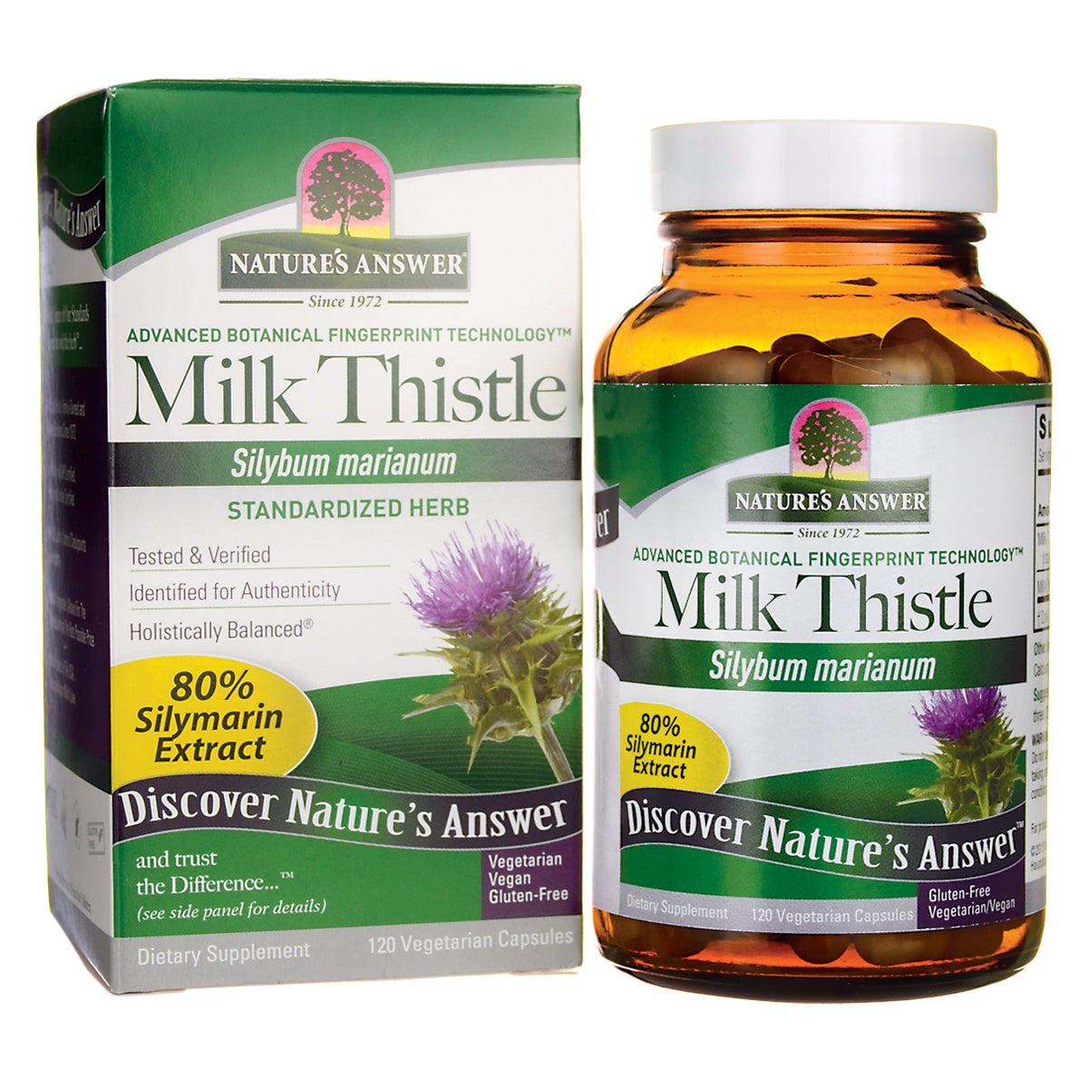 NAT131 | Milk Thistle supplement bottle and box labeled 80% Silymarin Extract
