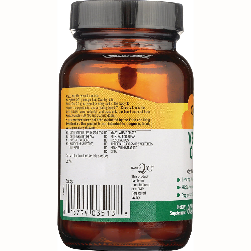 CRL609 | Back of amber supplement bottle label showing barcode, ingredients, claims and Kaneka Q10 logo - Thumbnail