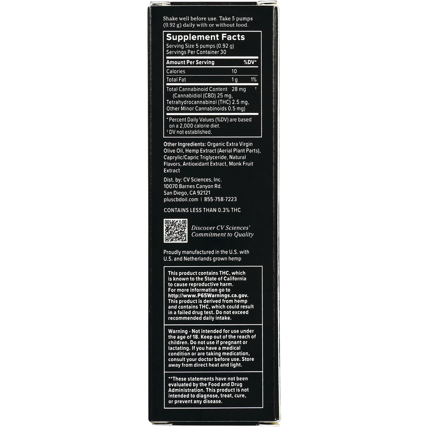 CV045 | Back panel showing supplement facts, ingredients, and warning text