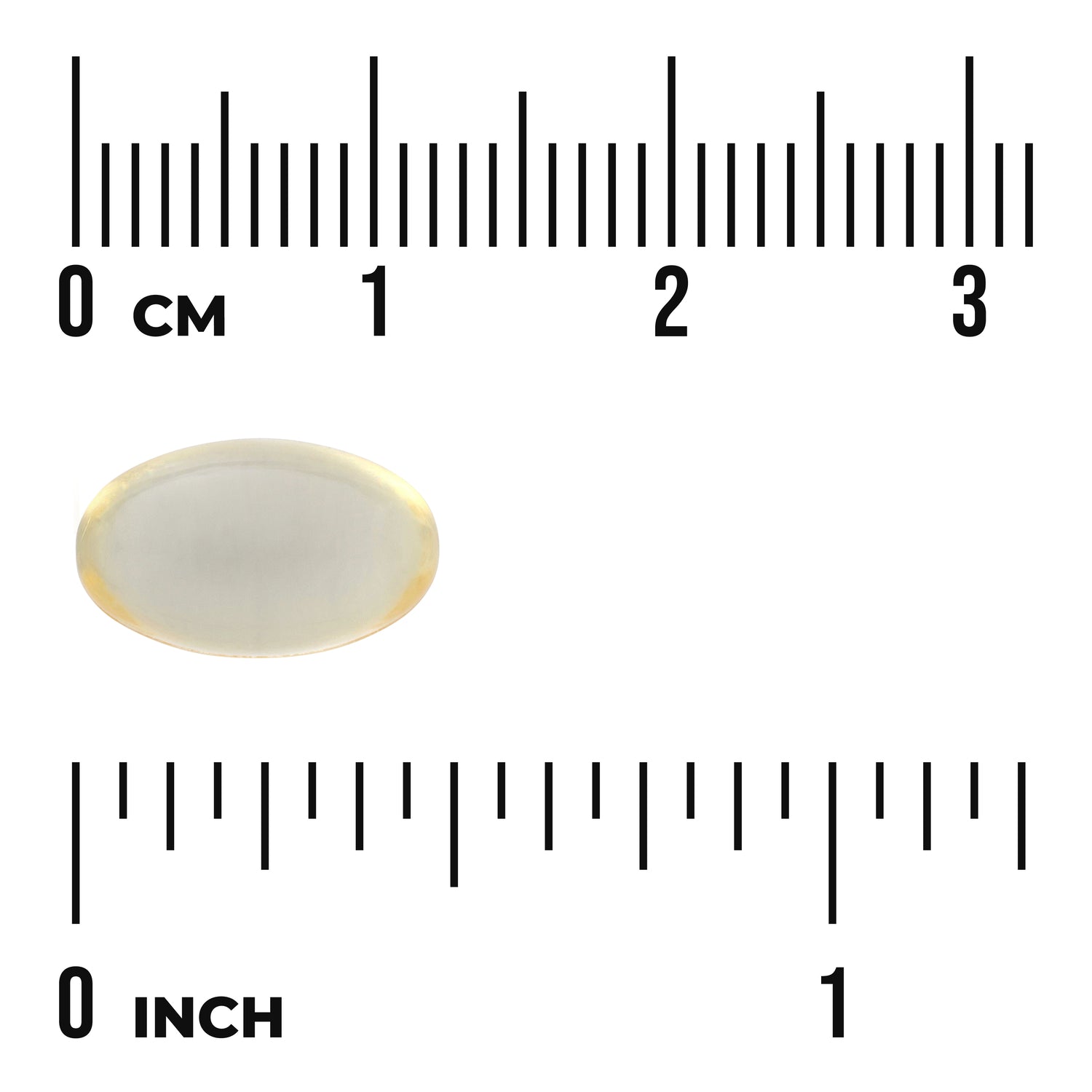 SW1437 | Softgel size shown against centimeter and inch rulers
