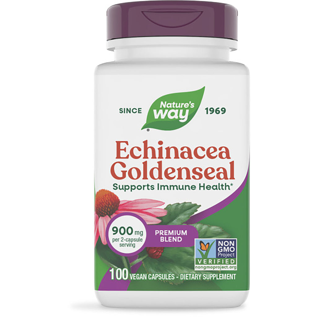 NW073 | Nature's Way Echinacea Goldenseal premium blend bottle, 100 vegan capsules, supports immune health - Thumbnail