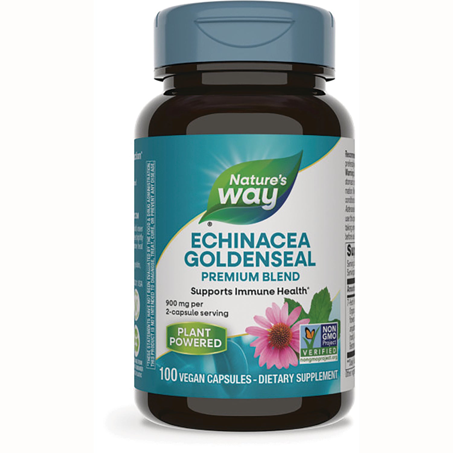 NW073 | Nature's Way Echinacea Goldenseal premium blend bottle, 100 vegan capsules, supports immune health