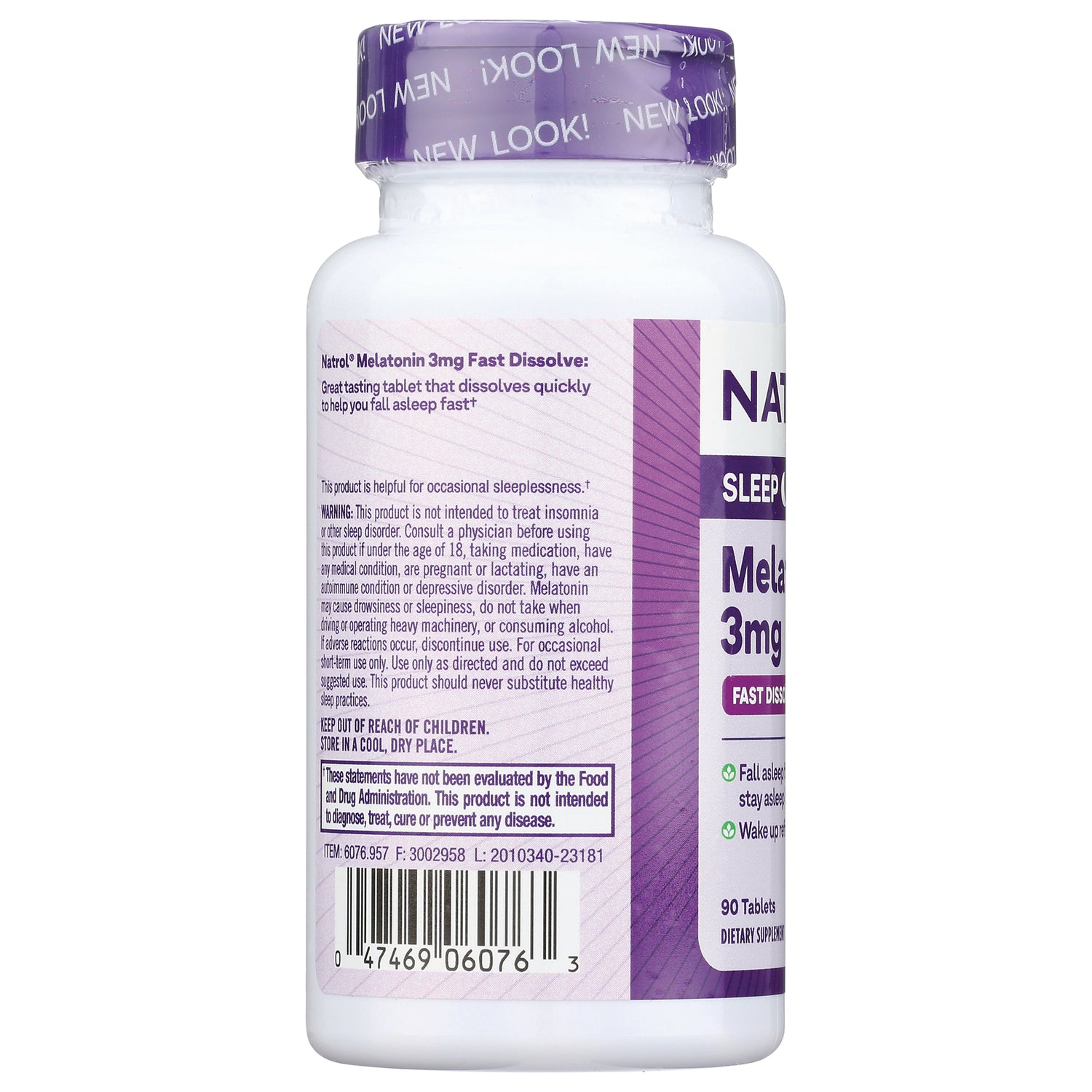 NA511 | Back label of melatonin 3 mg bottle showing warnings, directions, and barcode
