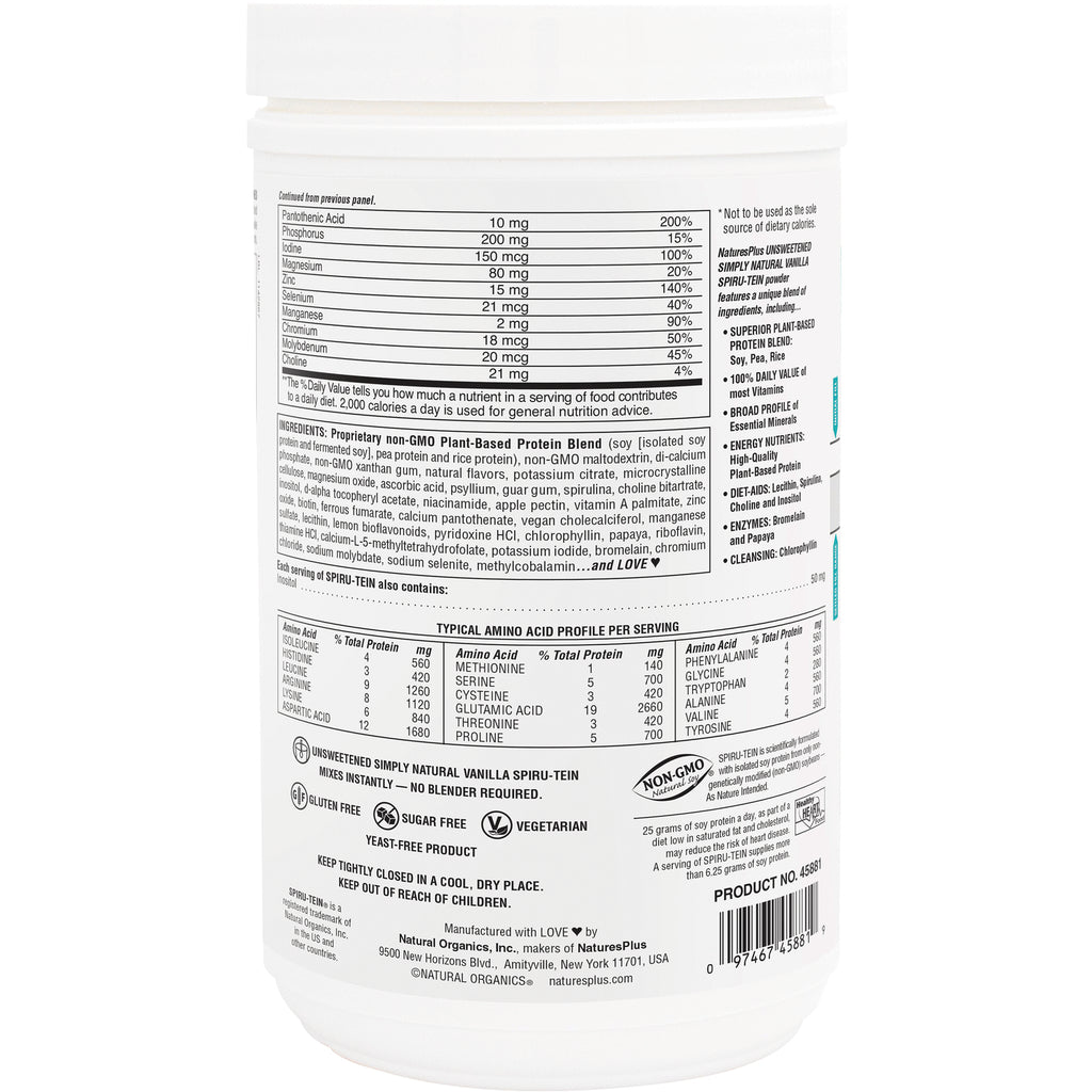 NTP095 | Back label of white supplement tub showing nutrition facts, ingredient list, amino acid profile, and barcode - Thumbnail