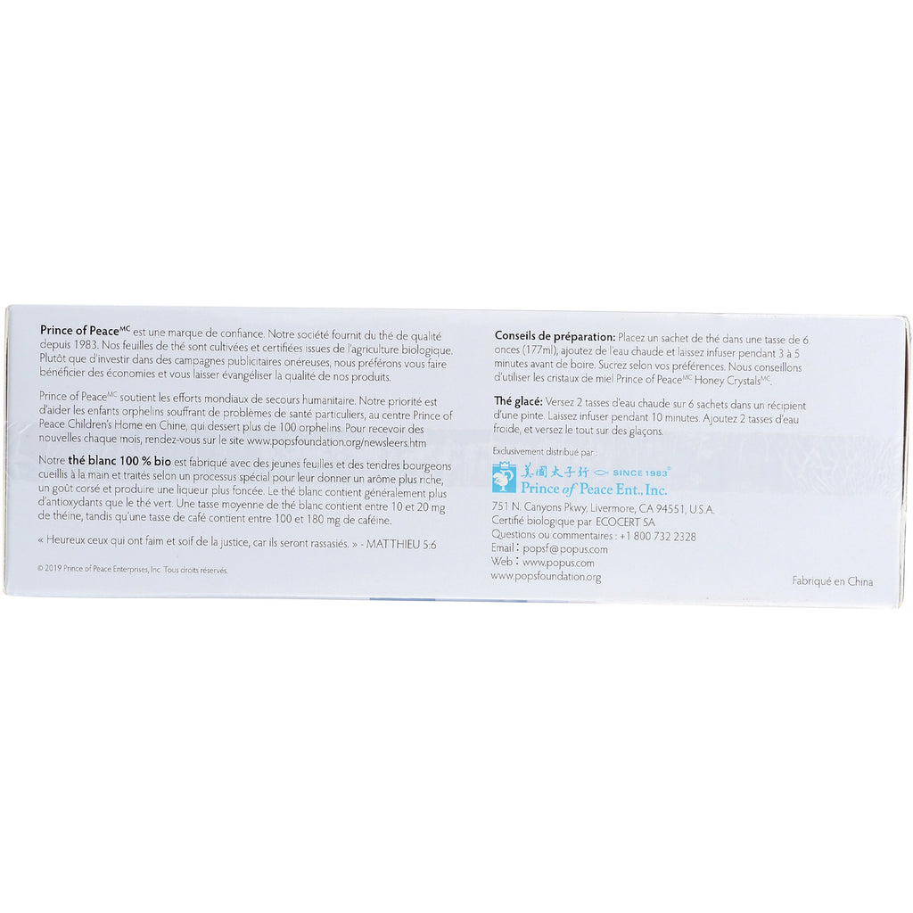 Back of Prince of Peace tea box showing preparation instructions, ingredient text, and company contact information - Thumbnail