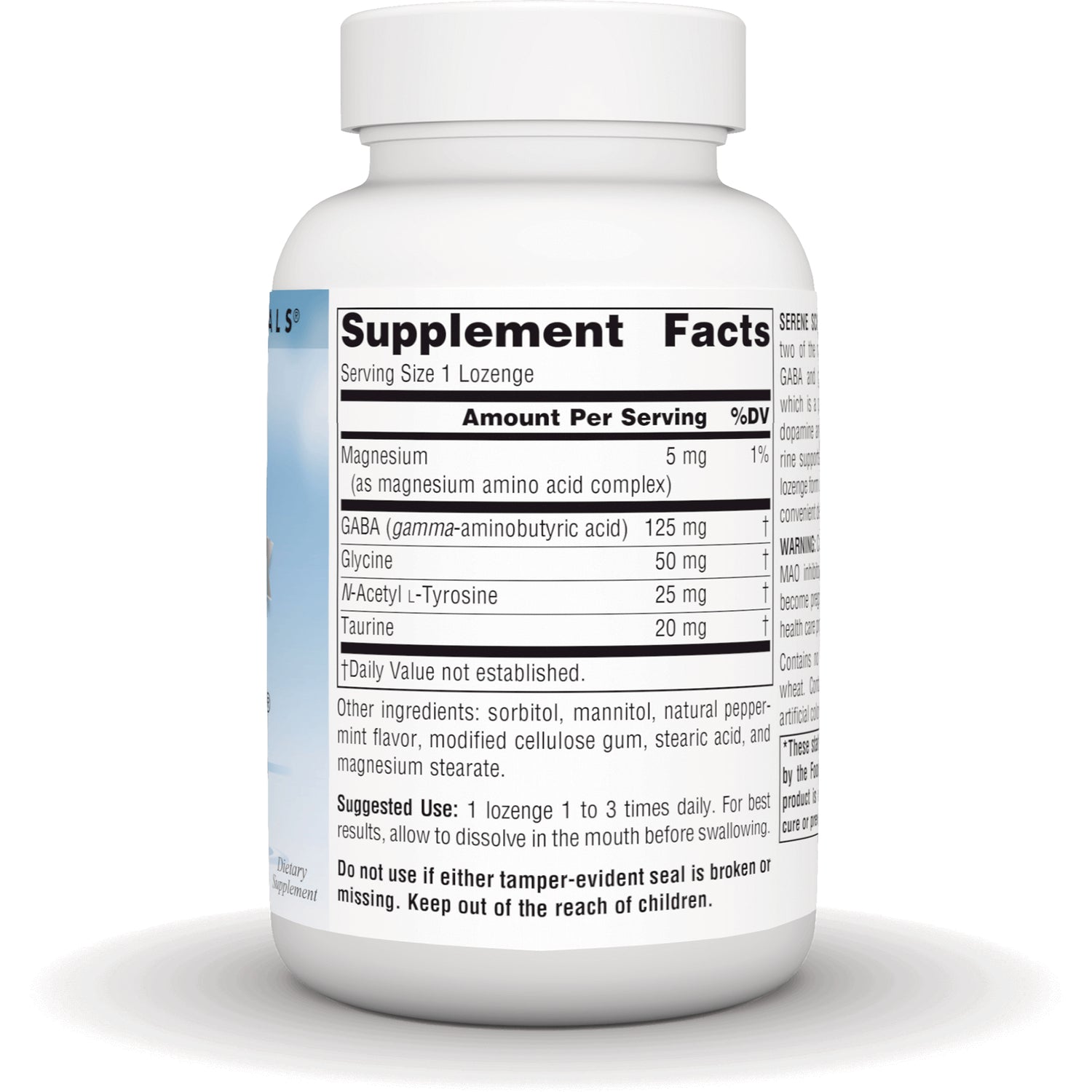 SN291 | Back label with Supplement Facts panel and other ingredients on bottle
