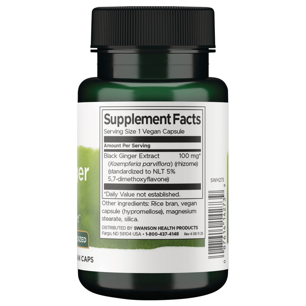 SWH273 | Back label with Supplement Facts for Black Ginger Extract 100 mg - Thumbnail