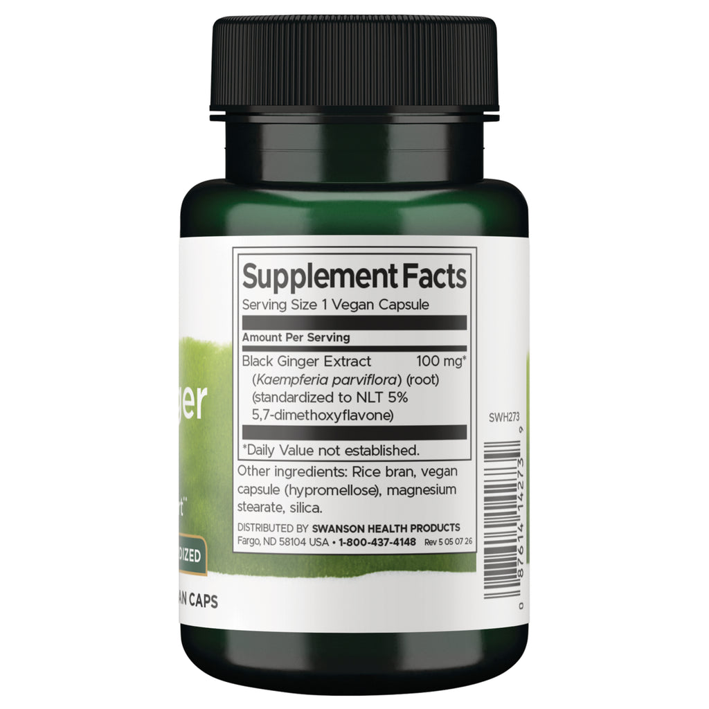 SWH273 | Back label with Supplement Facts for Black Ginger Extract 100 mg - Thumbnail